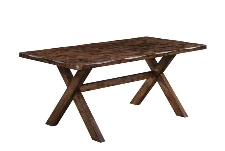 This timeless styled dining table from the Alston collection adds charm to the dining space. Constructed of solid hardwood with knots that's both durable and desirable. Organic wood grains give the table a bucolic ambiance. Table edge is given a worn