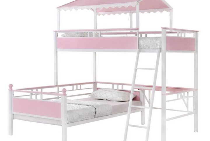 Your little one will work hard and sleep soundly with this twin over twin workstation loft bed. Made from steel and composite wood planks