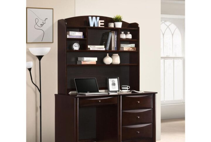 The Phoenix collection introduces a dynamic duo of a writing desk and hutch. The wood writing desk