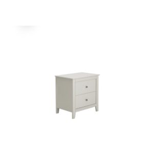 Included in the Selena collection is this wood nightstand. It's constructed of tropical hardwoods and veneers that are both gorgeous and practical. Stand top is roomy enough for an antique table lamp and a tablet. Two spacious drawers perfect for an extra fleece or nighttime reading material feature stylish metal accents to add flair to the versatility. Finished in crisp cream white that matches bed from the same collection (not included).