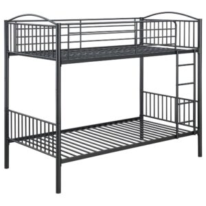 this piece is designed with heavy gauge steel construction. A curved head and footboard on the top bunk adds a touch of character to this stylish bunk bed. Using an attached ladder