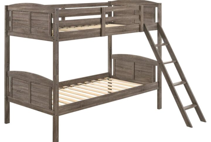 A casual country vibe carries the space with this rustic bunk bed