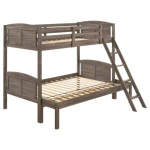 A casual country vibe carries the space with this rustic bunk bed
