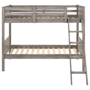 clean shapes and lines invite you to rest in this transitional bunk bed. Designed in a weathered taupe finish accented by a dark border along the sides