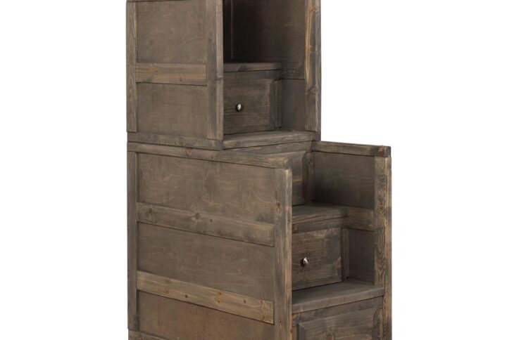 The rustic Wrangle Hill collection showcases style as well as practicality. The stairway chest personifies this with impressive beauty and detail. Each of the four steps in the stairway doubles as a deep