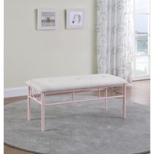 Make a teen’s or child’s bedroom functional and fashionable with this lovely pink padded bench. Enjoy a romantic silhouette combining linear and curved elements with tender