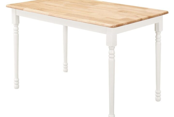 This rustic dining table looks great in a cozy breakfast nook or dining area. Two-tone finish makes this table go great with two-tone dining chairs (not included). Brown solid wood table top is spacious enough for a large breakfast or four-course family dinner. Four white table legs have clean lines and offer durability. Table secretly doubles as a poker table.