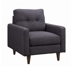 This armchair is an attractive accent for any living room or rec room. It features round tapered legs and armrests with clean