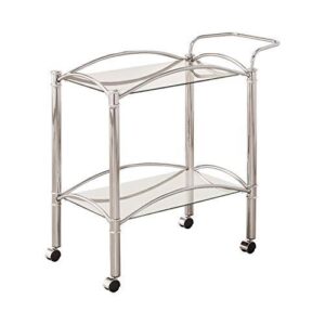 Simple elegance with a modern twist. This freshly styled serving cart offers a tasteful addition to contemporary decor. With a sleek chrome finish