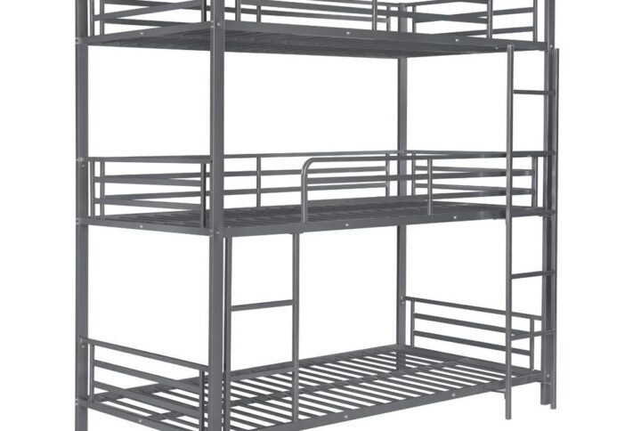 Enhance compact sleeping spaces with this three-tier bunk bed. Featuring a twin over twin over twin configuration
