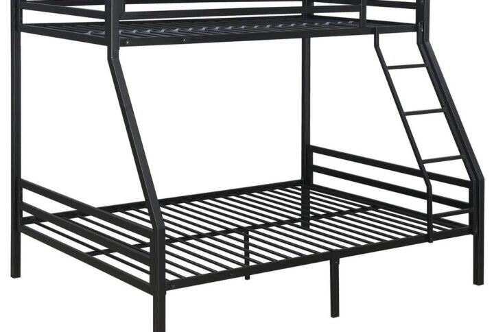 Make the most of a modern youth bedroom with this bunk bed. The sleek matte black finish is an exceptional choice for the steel frame. A sleek silhouette with clean lines makes this a stylish addition to a youth bedroom while promoting safety. An attached ladder makes it easy to safely access the top bunk. Sturdy guard rails are in place to make the top bunk a cozy sanctuary while giving parents peace of mind.