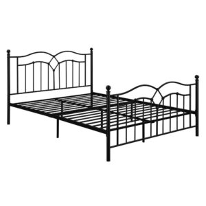 Open your mind to the wonderful aesthetic design of this black metal bed. Its intricate shape adds a striking silhouette that is always adored. Its headboard and footboard are constructed with a classic slat design. The understated curves of the headboard make an impression that's enhanced with an open diamond design in the center. Choose this piece for traditional style sleeping spaces.