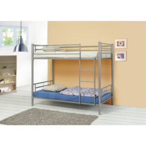 it's as eye-catching as it convenient for weekend sleepovers. The top bunk has protective guard rails and a connective ladder that's easy to scoot up or down. Bed is put together with strong two-inch metal tubing with straight