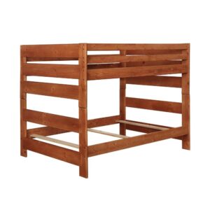 The Wrangle Hill collection presents this wood bunk bed with a rustic appeal. Carefully crafted in solid pine