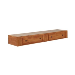 but this under bed storage from the Wrangle Hill collection makes it practical. This storage piece features two roomy drawers for keeping extra linens or board games. Comes with center metal glides for convenience. The storage is beautifully finished in amber wash for a bucolic look. This under bed storage is sure to add color and warmth to any youth bedroom.