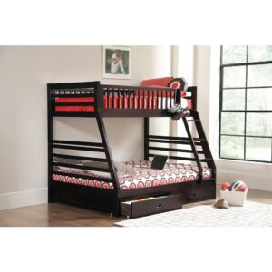 this twin over full bunk bed is casual in style. Create a stunning visual with the supportive A-shaped frame