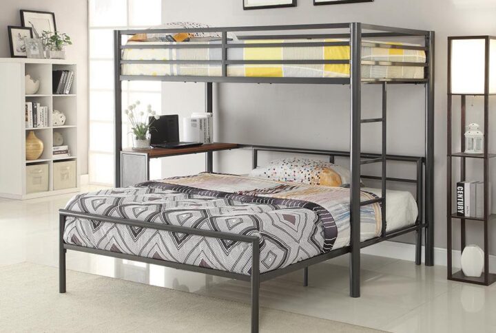 This twin workstation loft bed was designed for both work and sleep. Modern and appealing