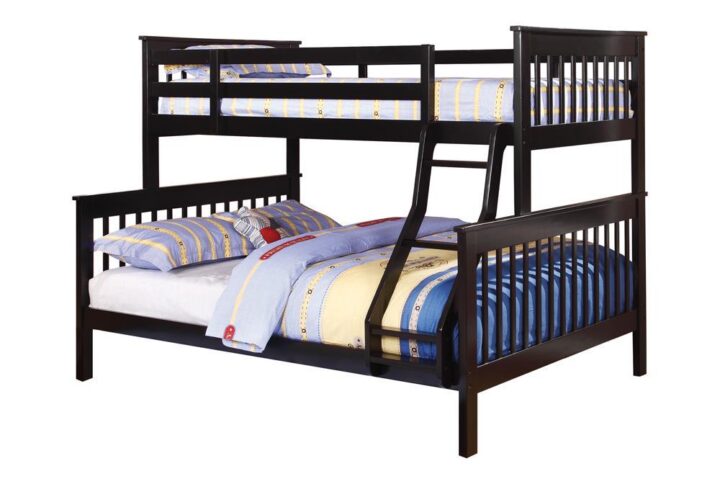 Crisp lines and colors make this classic bunk bed perfect for a multi-functional space. Save room with the built-in ladder and sturdy guard rail. Crafted of solid pine