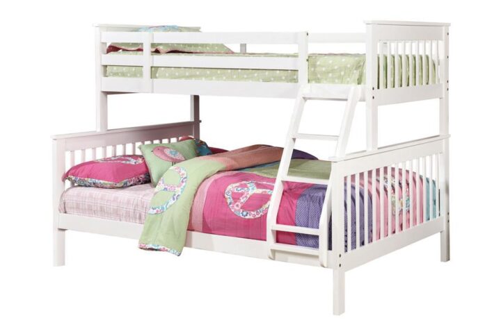 Crisp lines and colors make this classic bunk bed perfect for a multi-functional space. Save room with the built-in ladder and sturdy guard rail. Crafted of solid pine