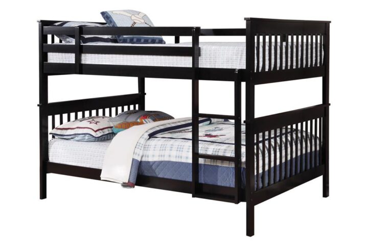 Crisp lines and colors make this classic bunk bed perfect for a multi-functional space. Save room with the built-in ladder and sturdy guard rail. Crafted of solid pine