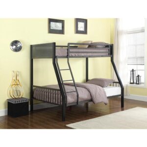 this clean bunk bed looks great with a variety of design motifs. Constructed of metal
