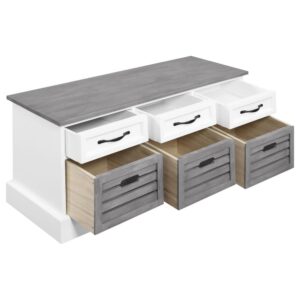 this stylish bench is a storage essential. With three versatile drawers and three spacious baskets