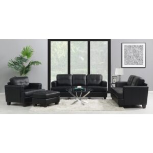 Dress up a modern space with this stylish and versatile three-piece living room set. The cushions feature subtle button tufting that adds depth along the sleek and thin lines of the silhouette. Create a warm aura with block tapered legs in a cappuccino finish. The included sofa