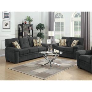 Open up an entertainment room with the streamlined silhouettes from this two-piece set. Soft and stylish