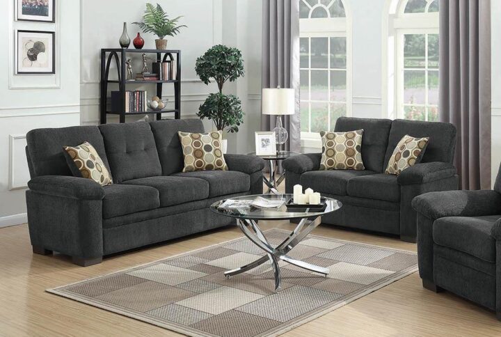 Open up an entertainment room with the streamlined silhouettes from this two-piece set. Soft and stylish
