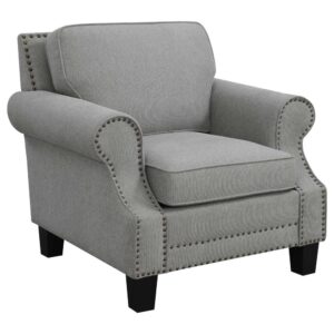 this accent chair offers a sophisticated addition to a living room