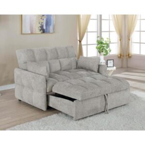 Get the best of both worlds for snoozing and lounging with this sleeper sofa. All over-tufting enhances the comfort of the chenille fabric. Slim arms and a rounded rectangular backrest give it a modern flair as a stylish sofa. Fold down the backrest to easily create sleeping space for guests. A pull-out sleeper mechanism makes this an easy-to-use upgrade for a living room or guest bedroom.