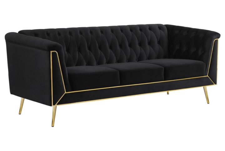 Instantly upscale your elegant living room with a two-piece modern glam sofa set. The sofa and loveseat show off lush