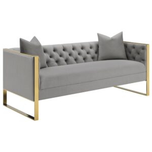 This visual appeal of this modern two-tone sofa will grab you