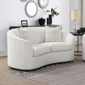 Transform your contemporary living room with this mid-century modern-inspired boucle loveseat