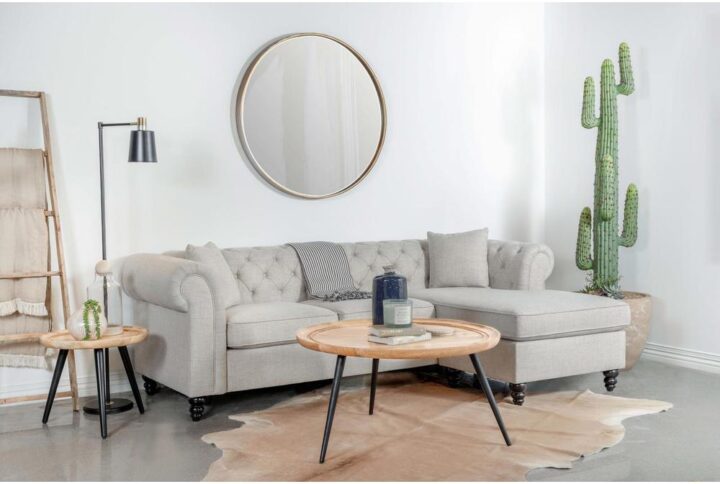 A compelling plush venue commands attention as it provides a superb seating experience for a group or solo spell. This exquisite two-piece sectional sofa creates an art-inspired look with soft luxury