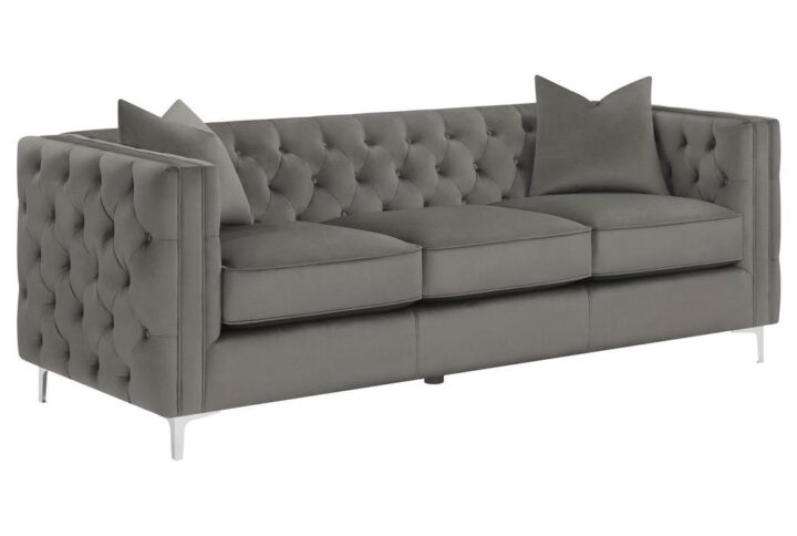 Create a mid-century modern vibe to your living room with this modern glam seating collection