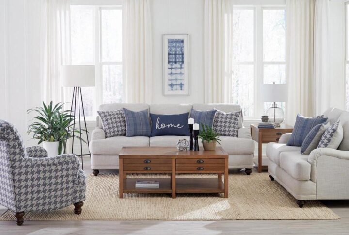Charming style dominates the design aesthetic of this three-piece sofa