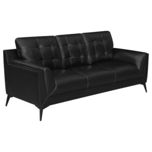 contemporary air accompanies this sleek modern black sofa