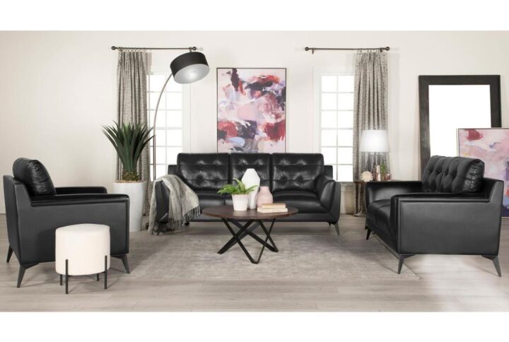 Modern spaces turn into havens for relaxation when this sophisticated three-piece sofa set become an anchor collection. Consisting of a sofa