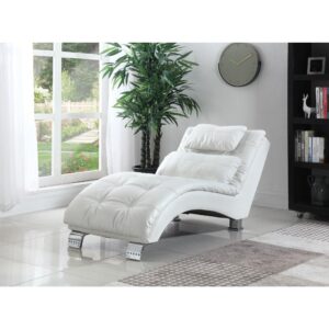Set aside a spot for comfy resting in a modern space. This excellent chaise offers the ergonomic benefits of a contoured lounge with an eye-pleasing design. Covered in white leatherette