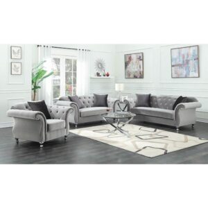 Dress up a stylish space with the glamorous details from this three-piece living room set. The sofa
