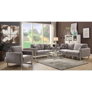Streamline a modern space with the metallic radiance from this two-piece living room set. Bright chrome dresses up the open metal legs from the included sofa and loveseat. Full of clean lines