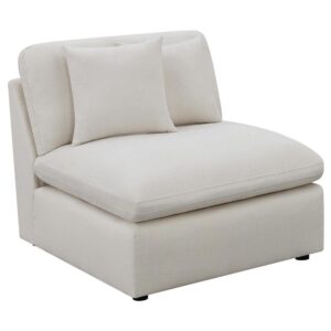 Enjoy the cushioned comfort and style of this armless chair for the den or living room. Upholstered in linen-like