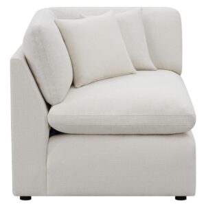 Relax on the cushioned comfort of this well-designed corner for the den or living room. Upholstered in linen-like