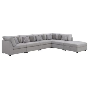 Indulgent comfort and soothing style introduce an impressive contemporary modular sectional sofa set. In soft gray that offers modern character to your living room