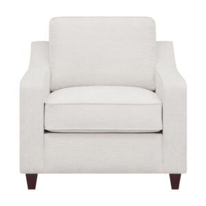 Upholstered in a bright beige woven chenille