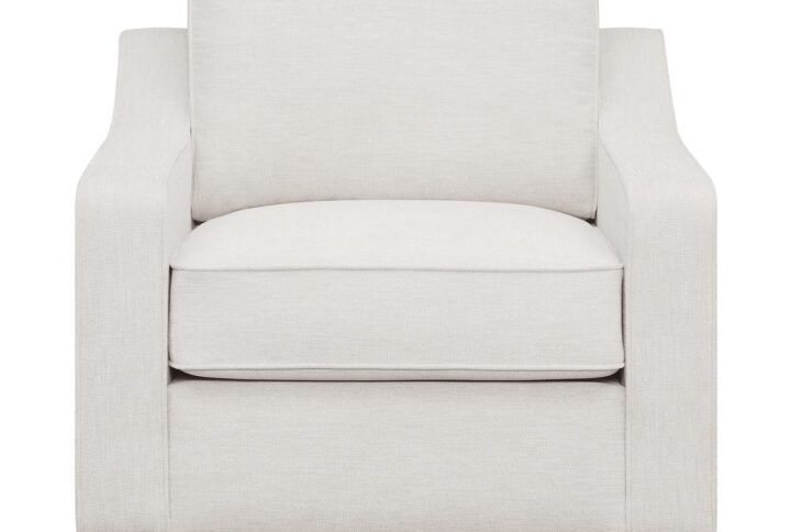 Upholstered in a bright beige woven chenille