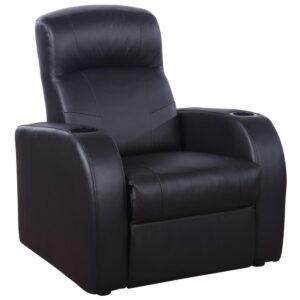 this sleek black recliner is perfect for a home theater. Designed with comfort in mind