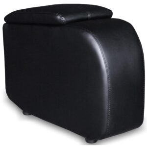 Dress up a home theater room with this sleek black console. Great for nestling between chairs