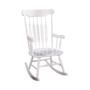 it preserves traditional elements and offers a comfortable seating and rocking experience. Freshly finished in white to add light